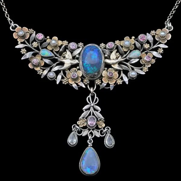 Silver and gold necklace with black opal and tourmaline Arthur and Georgie Gaskin circa 1910 1914.