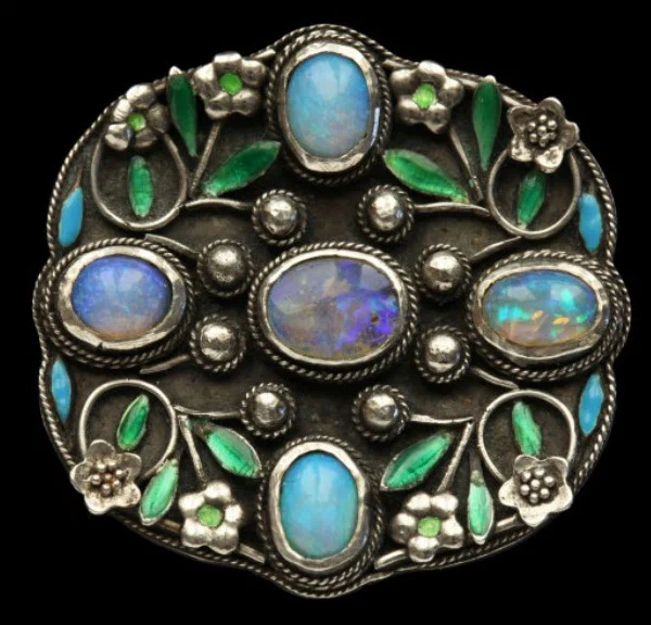 Silver brooch with opal and enamel Arthur Gaskin circa 1912.