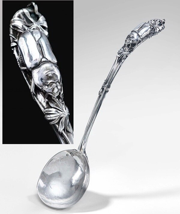 Silver spoon with cockchafer, length 25 cm, Henri Husson, around 1900.