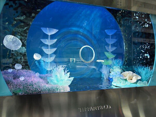 Underwater Flora and Fauna,” Tiffany & Co store window on Fifth Avenue in New York, designed by Mariko Kusumoto, summer 2023.