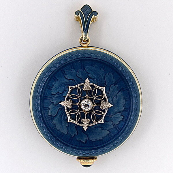 Watch brooch in gold, sapphire and diamond, decorated with blue enamel, Whiteside & Blank, circa 1915.