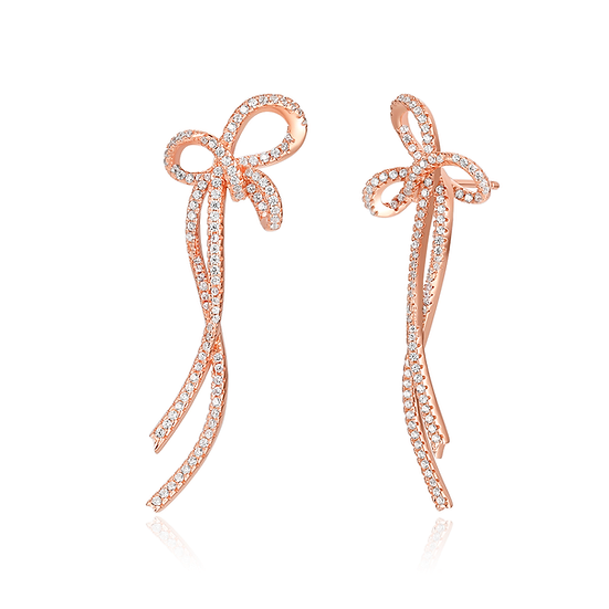 Bow knot Long Earrings Sterling Silver Rose Gold.
