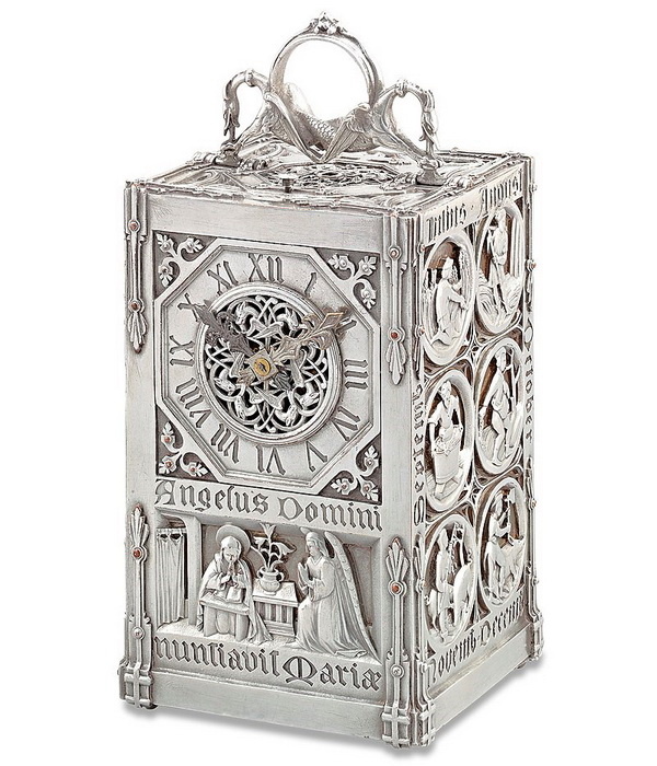 Bronze silver plated carriage clock Angelus in neo Gothic style, Lucien Falise, circa 1878 1880. Bronze silver plated carriage clock Angelus in neo Gothic style, Lucien Falise, circa 1878 1880.