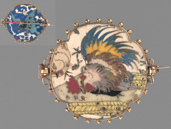 Double sided gold and enamel brooch, Alexis Falis, circa 1869, from the collection of the Metropolitan Museum of Art. Double sided gold and enamel brooch, Alexis Falis, circa 1869, from the collection of the Metropolitan Museum of Art.