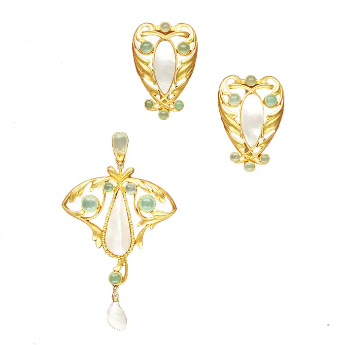 FALIZE Gold, Chrysoprase and Pearl Suite. FALIZE Gold, Chrysoprase and Pearl Suite.