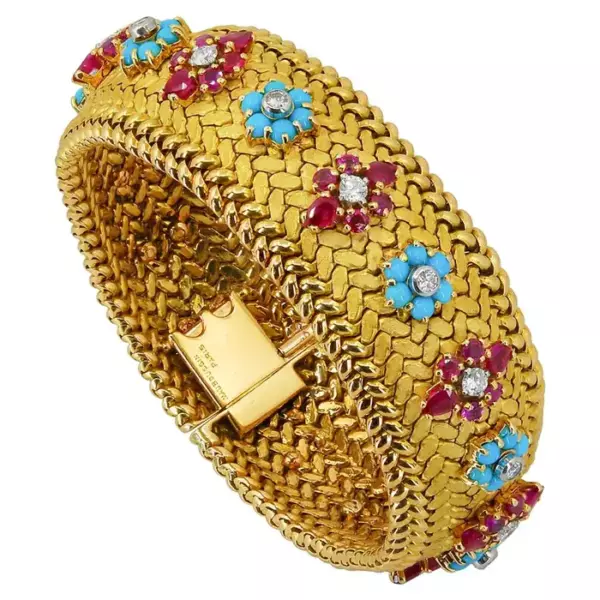 Mauboussin Diamond Ruby Turquoise Yellow Gold Bracelet.