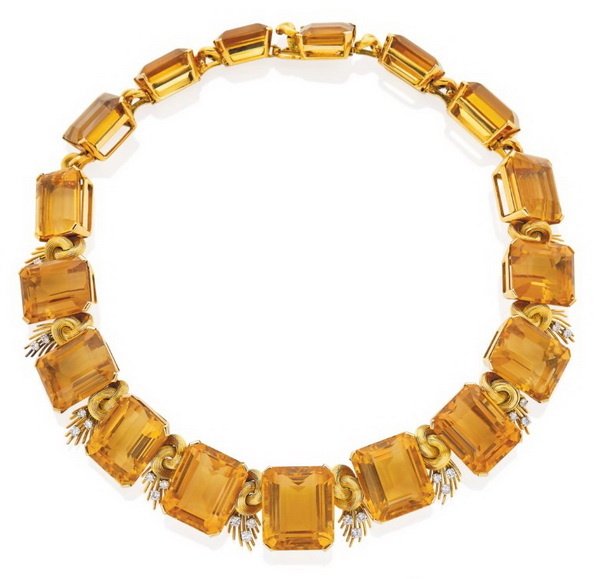 Necklace in gold and platinum with citrines and diamonds, Mauboussin.