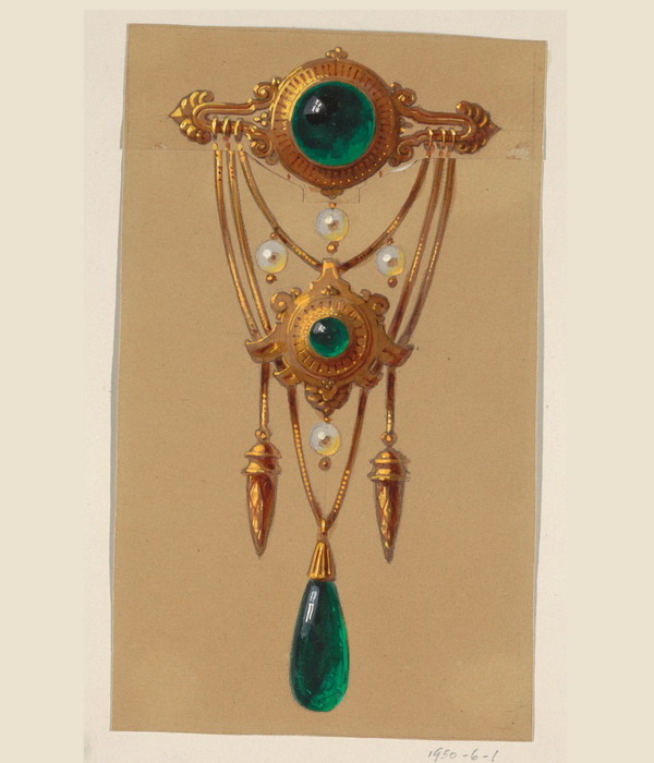 Neo Greek style brooch design, Alexis Falise, circa 1855, Cooper Hewitt Museum. Neo Greek style brooch design, Alexis Falise, circa 1855, Cooper Hewitt Museum.