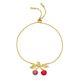 Red Cherry Bracelet Cold Enamel and Lab Created Corundum.