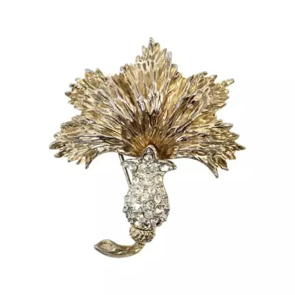 Vintage Ledo Gold Tone with Diamante Leaf Brooch, circa 1960s.