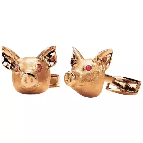 18 Karat Rose Gold Pig Head Cufflinks with Ruby Eyes. 18 Karat Rose Gold Pig Head Cufflinks with Ruby Eyes.