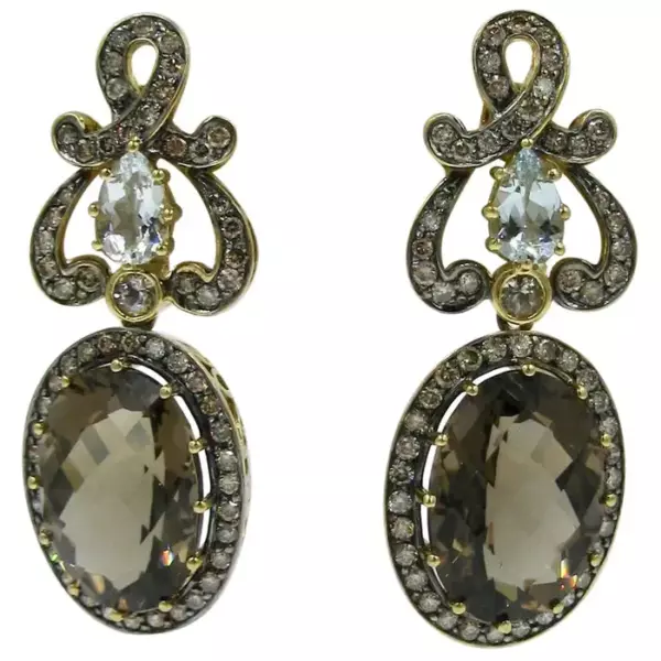 2.25 Carat Diamond Topaz Smoky Quartz Earrings Estate of Writer Jackie Collins.