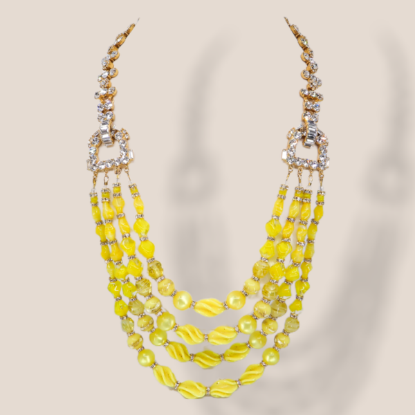 Collection, 4 Strand Lemon Melon Art Glass Necklace.