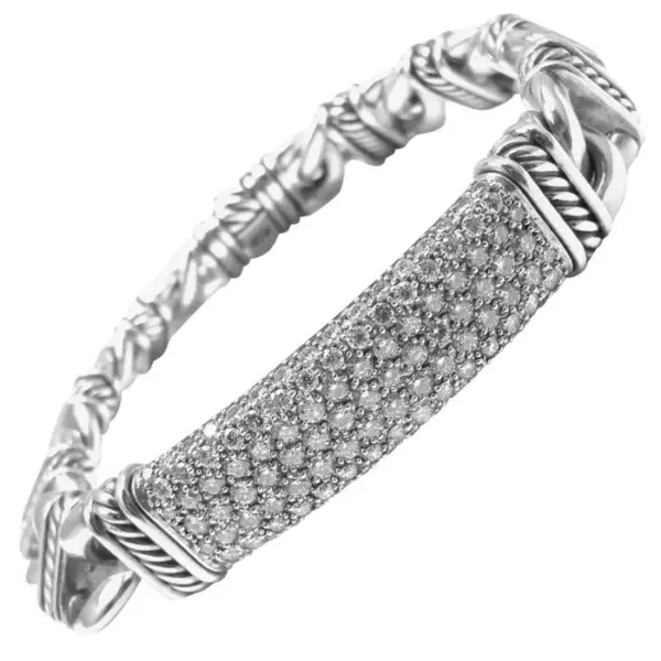 David Yurman Madison Silver Diamond Id Link Bracelet Estate of Jackie Collins.