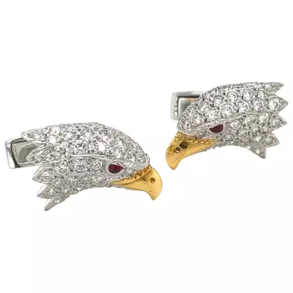 E. Wolfe & Co. 18kt White Gold Diamond 2.55ct Eagle Head Cuff Links. E. Wolfe & Co. 18kt White Gold Diamond 2.55ct Eagle Head Cuff Links.
