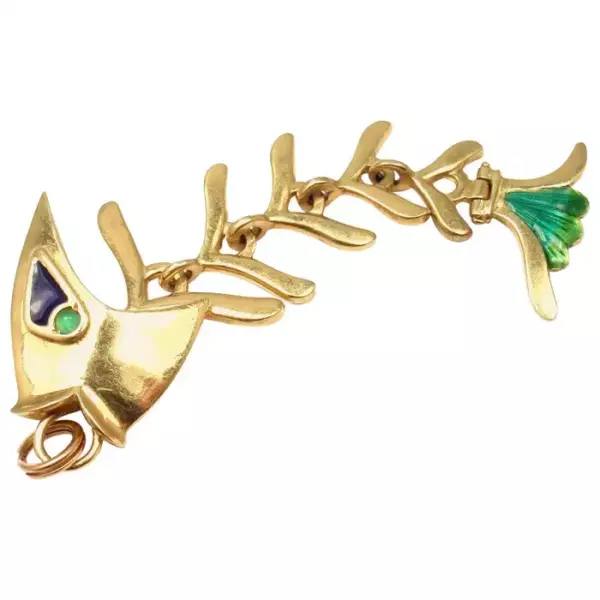 Enamel Emerald Fish Animated Gold Charm Pendant from Estate of Jackie Collins.