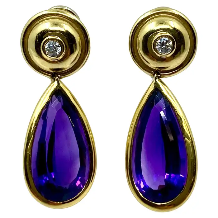 Paloma Picasso Vintage Earrings Amethyst Diamond 18k Gold.