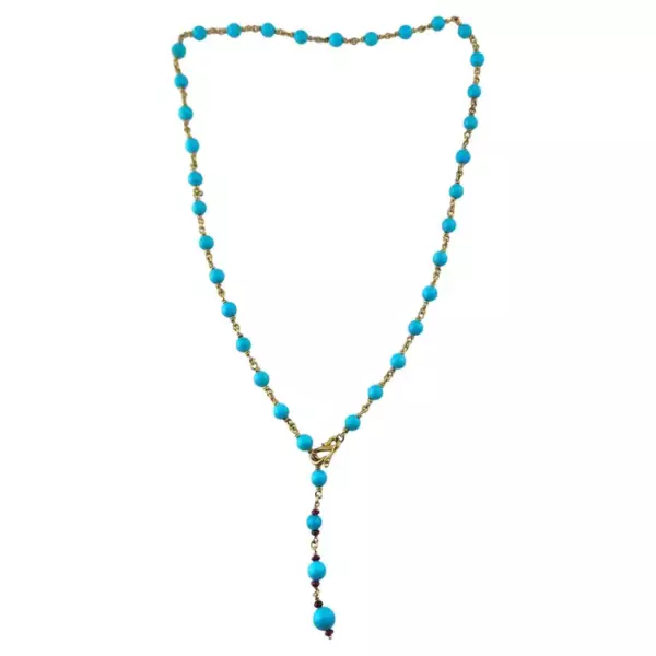 Paul Morelli 18K Yellow Gold Turquoise and Ruby Y Necklace.
