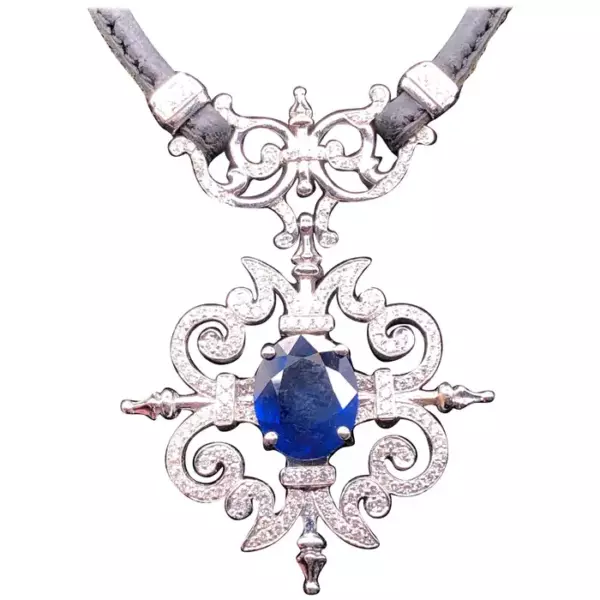 Paul Morelli Garden Gate Sapphire on Leather Necklace in White Gold.