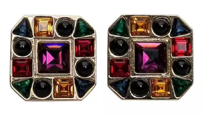 Pierre Balmain Rhinestones Gilted Metal Clip on Earrings.