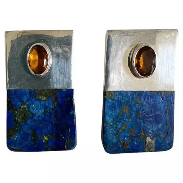 Rebecca Collins Azurite & Glass Clip On Earrings.