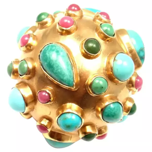 Ruby Turquoise Large Yellow Sputnik Pendant from Estate of Jackie Collins.