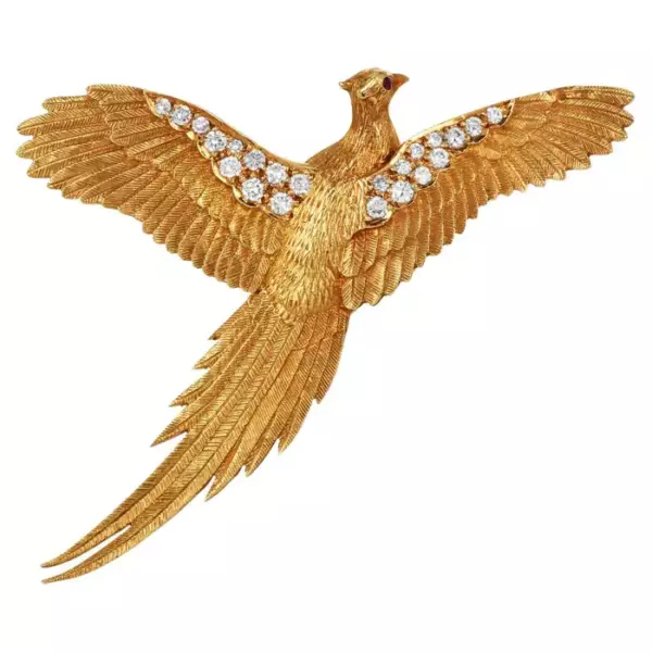 Vintage E Wolf Phoenix Bird 0.98cts Diamond 18K Gold Brooch Pin. Vintage E Wolf Phoenix Bird 0.98cts Diamond 18K Gold Brooch Pin.
