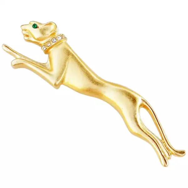 Vintage Gilded Leaping Panther Figural Brooch By Jackie Collins, 1980s.