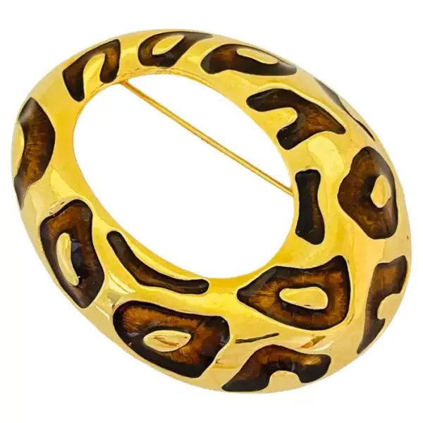 Vintage JACKIE COLLINS gold enamel panther designer runway brooch.