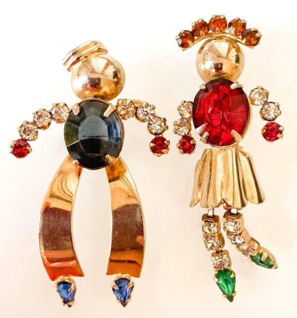 Vintage Scitarelli Phyllis Couples in Love Boy and Girl Rhinestone Brooch Pin.