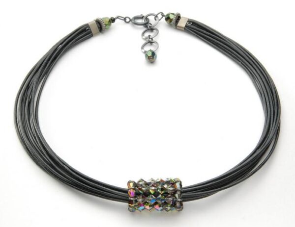 10 strand leather laces with beaded pendant.