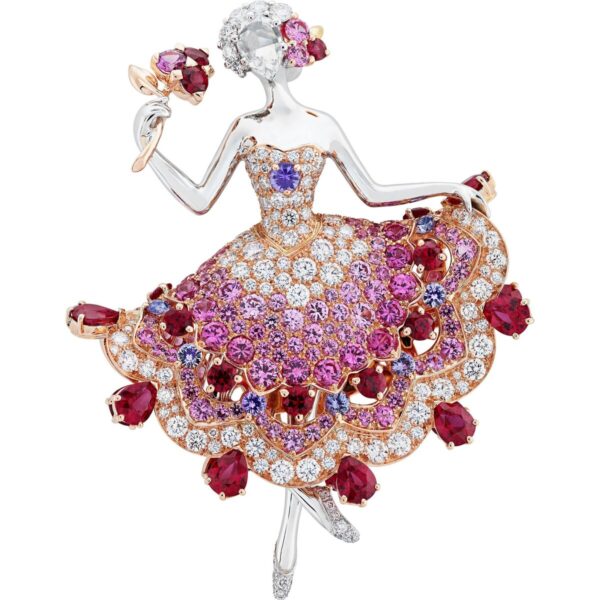 Ballerina brooch with pink rhinestones.