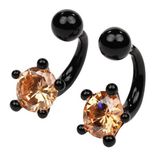 Black plastic earrings with rauchtopazes.