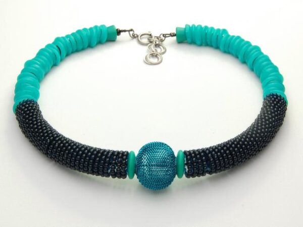 Bright turquoise choker.