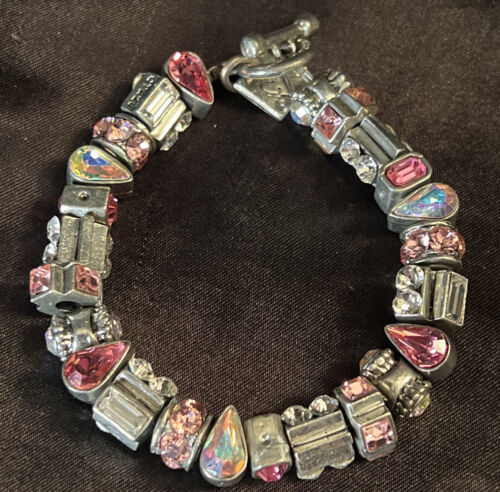Designer Rodrigo Otazu Signed Colored Crystals Barrel & Silver Toggle Bracelet.