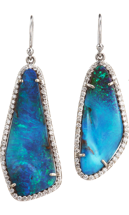 Earrings with blue fire opal.