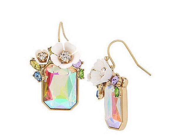 Earrings with large crystals and flowers.