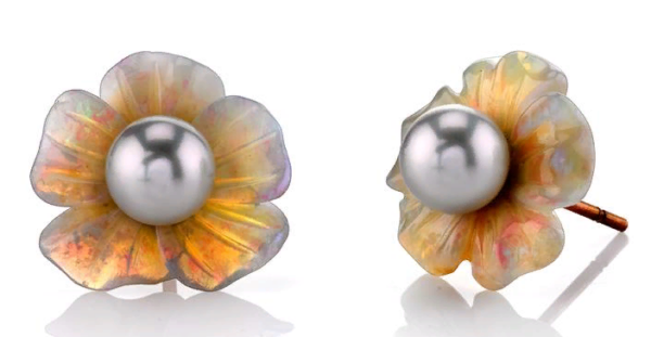 Earrings with opal and Akoya pearls.