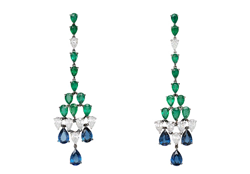 Earrings with sapphires and emeralds.