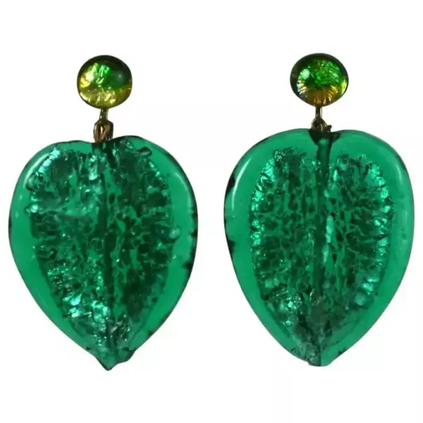Emerald Murano Leaf Pendant Earrings.