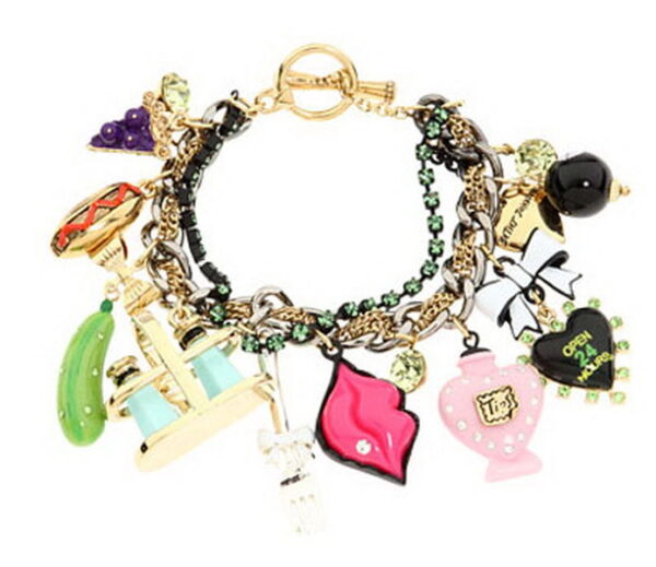 Enameled bracelet with multiple pendants.