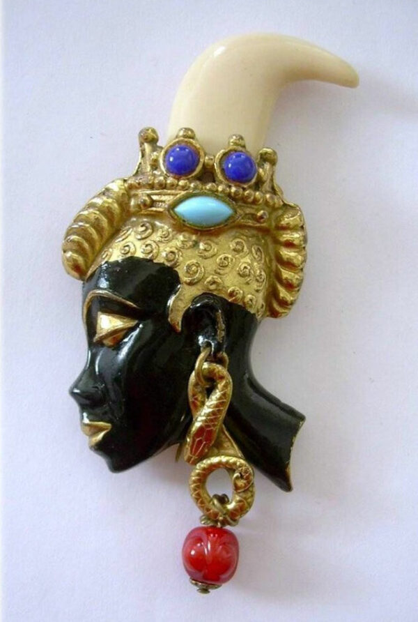 Enameled brooch in the form of a woman's head in Egyptian style, 1942.