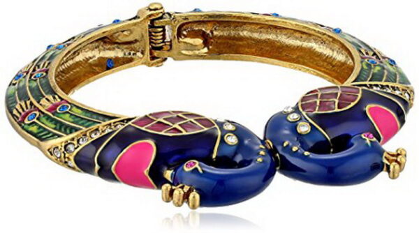 Enameled gold plated bracelet with peacocks.