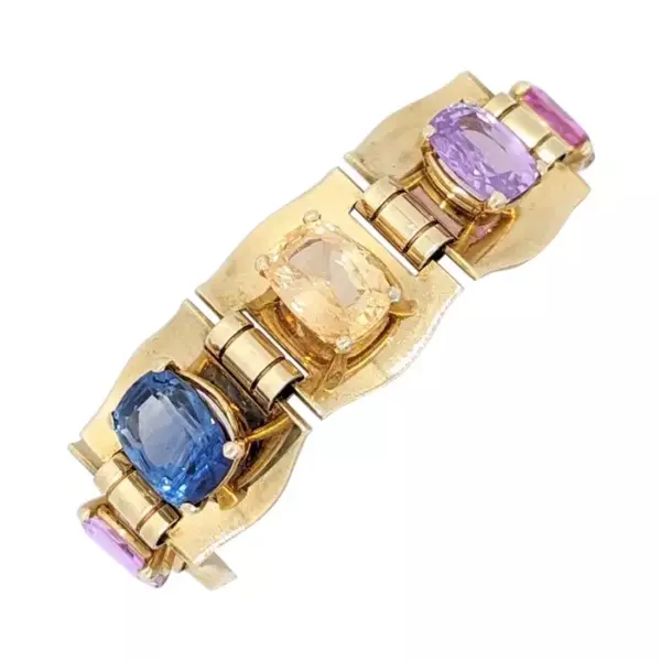 Estate GRS Raymond Yard Sri Lanka Multi Color Sapphire Bracelet in 14K Rose Gold.