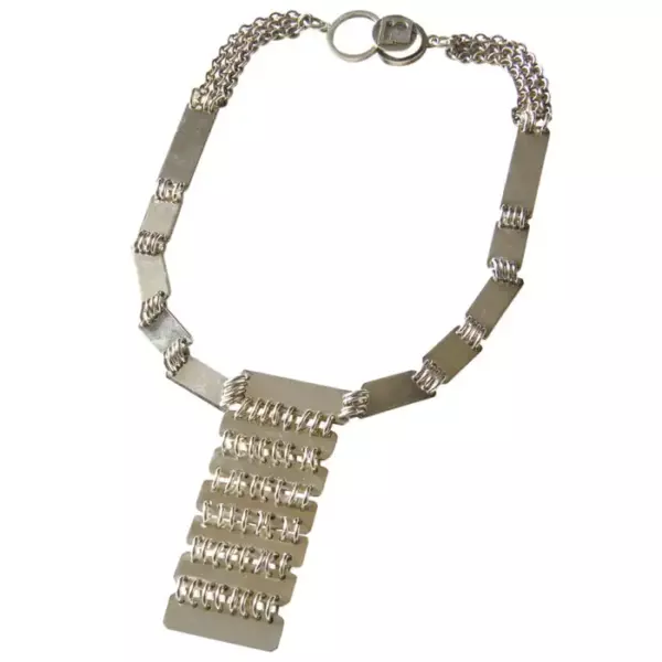 Futuristic Paco Rabanne Heavy Link Pendant Necklace with Logo Clasp.