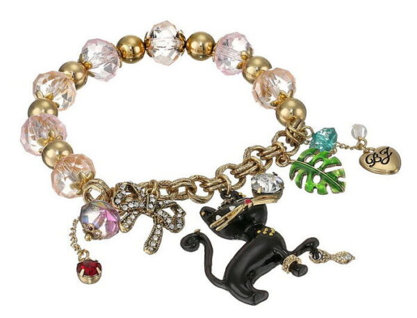 Gold plated bracelet with pendants and beads.