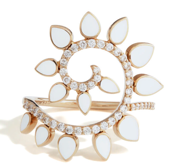 Gold ring with white enamel.