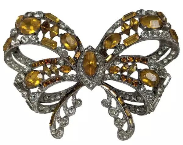 Massive Staret Topaz and Crystal Paste Deco Bow.
