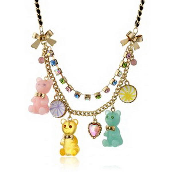 Necklace with crystals and pendants in the shape of bears.