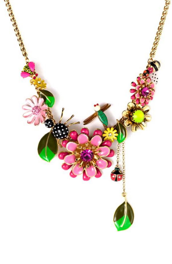 Necklace with enamel flowers and insects.
